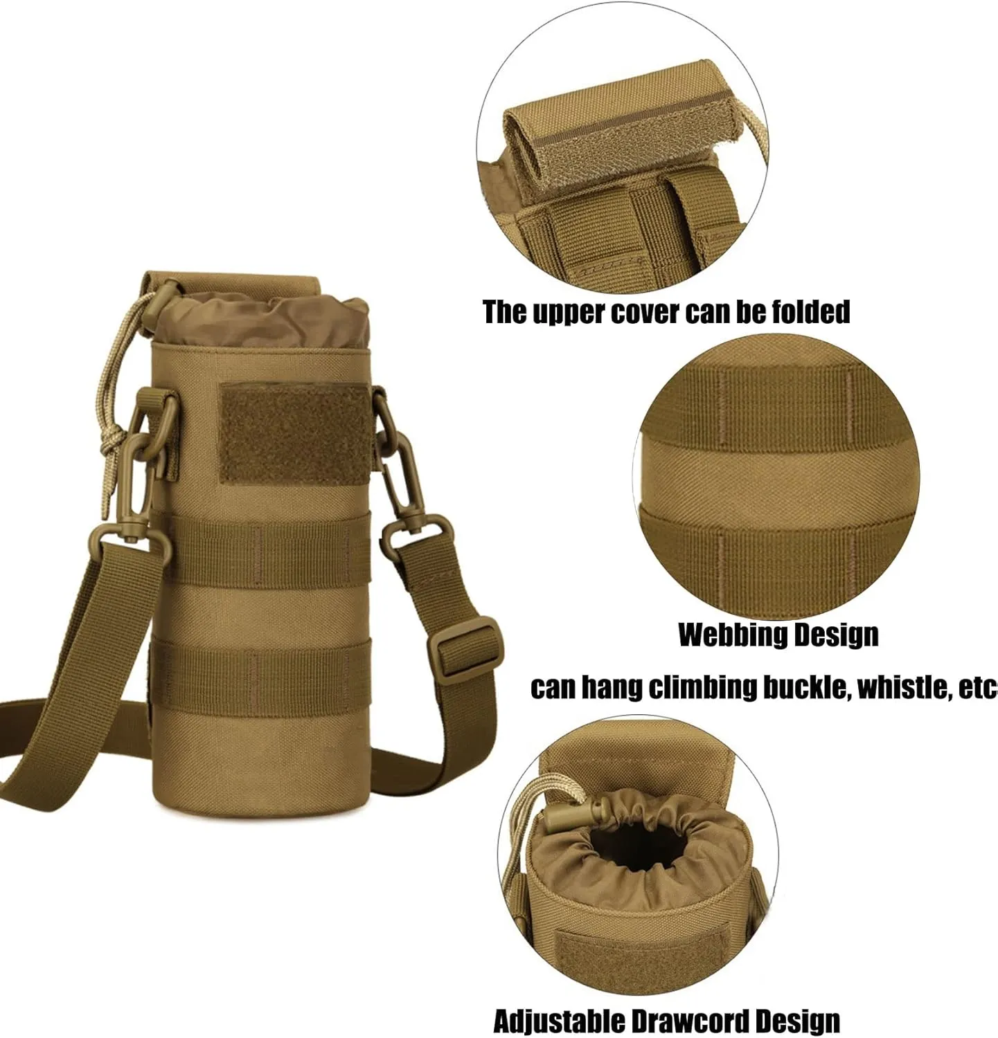 Upgrade 1000D Roll- Up Folding Molle Water Pouch with Strap   USA Flag Patch for Hiking Camping Travel