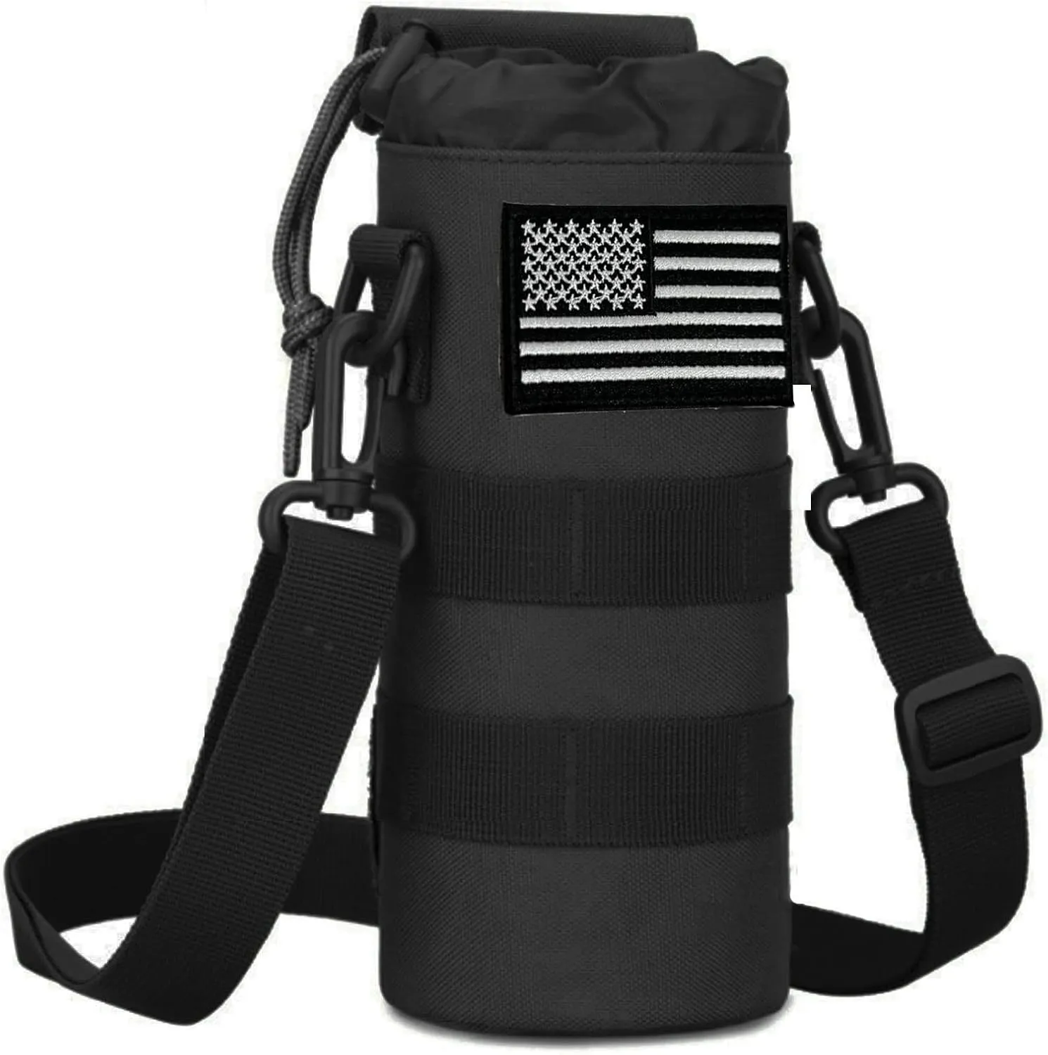 Upgrade 1000D Roll- Up Folding Molle Water Pouch with Strap   USA Flag Patch for Hiking Camping Travel