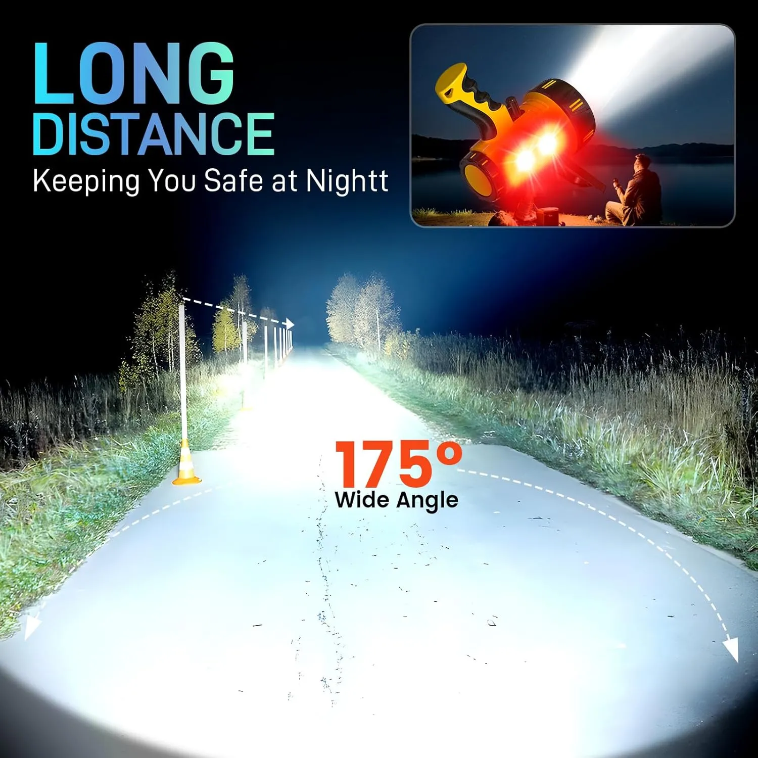 Upgrade Rechargeable Spotlight with 6 Mode,Super Bright High LM LED Flashlight Handheld Spotlight,Large Capacity Long Lasting Waterproof Flashlight Searchlight,Flood Camping Flashlight with Tripod