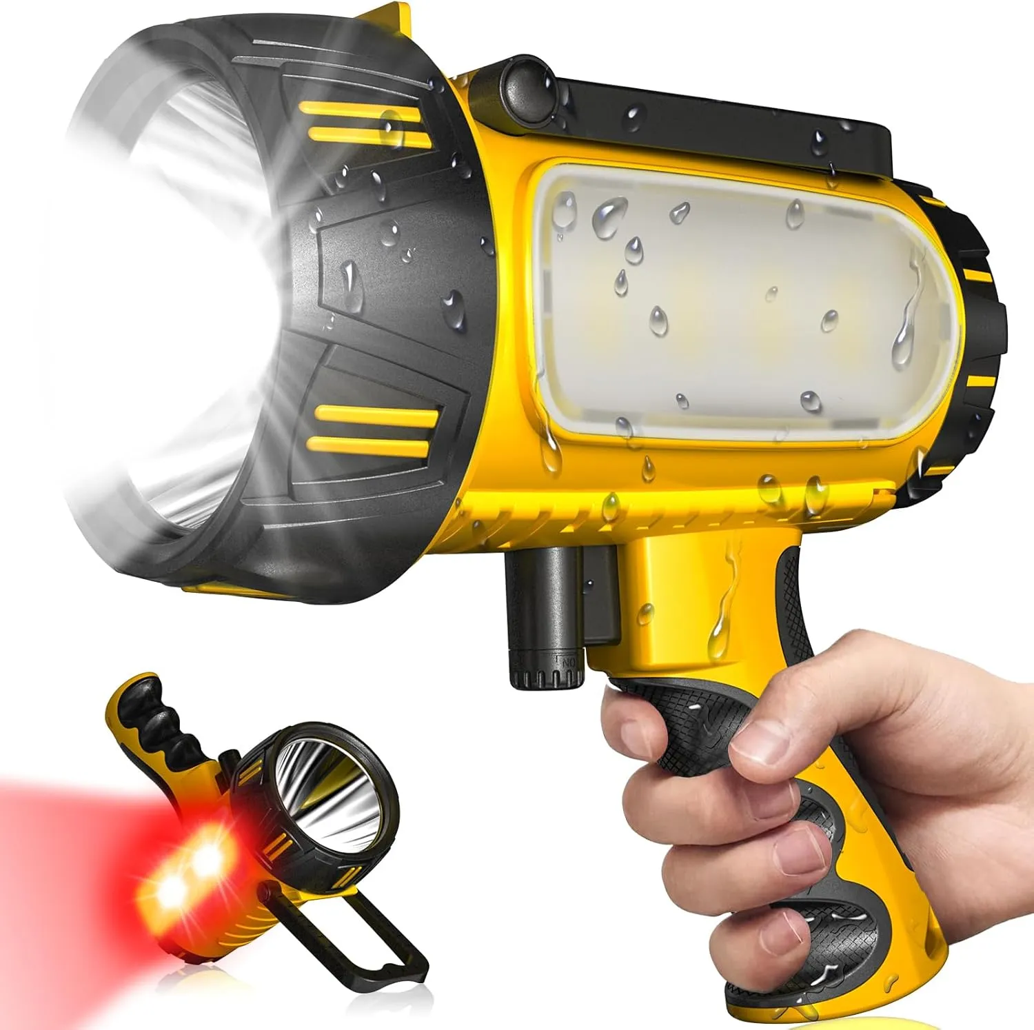 Upgrade Rechargeable Spotlight with 6 Mode,Super Bright High LM LED Flashlight Handheld Spotlight,Large Capacity Long Lasting Waterproof Flashlight Searchlight,Flood Camping Flashlight with Tripod