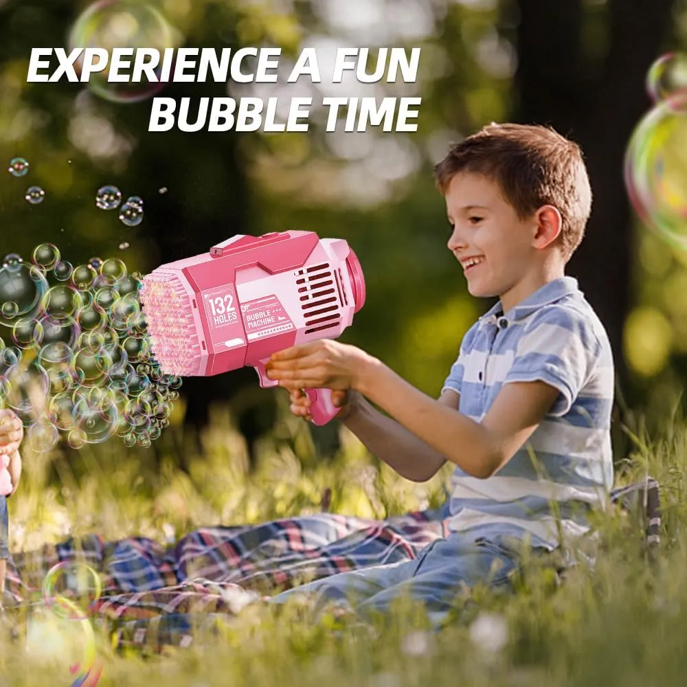 Upgraded 132 Holes Bubble Machine Gun,Bazooka Bubble Machine,Rocket Bubble Gun Bubble Machine,Summer Toys Bubble Blaster Maker for Kids, Wedding, Birthday Gift (Pink)