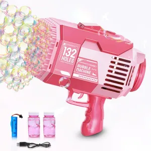Upgraded 132 Holes Bubble Machine Gun,Bazooka Bubble Machine,Rocket Bubble Gun Bubble Machine,Summer Toys Bubble Blaster Maker for Kids, Wedding, Birthday Gift (Pink)