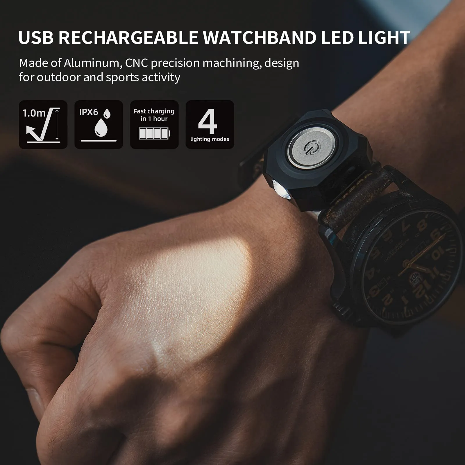 Upgraded*New Color*USB Rechargeable* 300 Lumen* CPLU Titanium Watchband LED Light