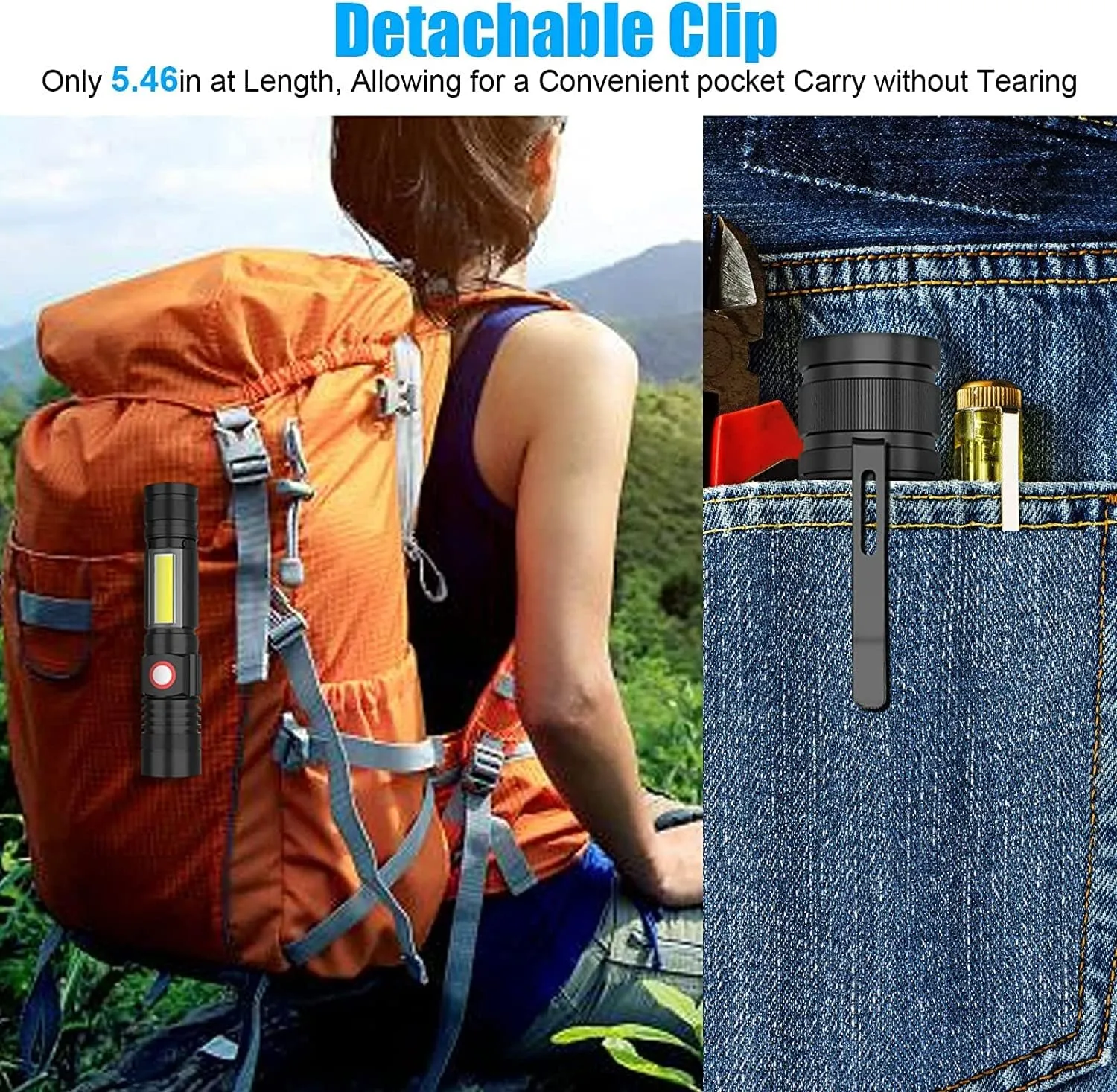 USB Rechargeable Flashlight, Magnetic LED Flashlight, Super Bright LED Tactical Flashlight with Cob Worklight,Waterproof,Zoomable Small LED Flashlight for Camping, Flashlight with Holsters