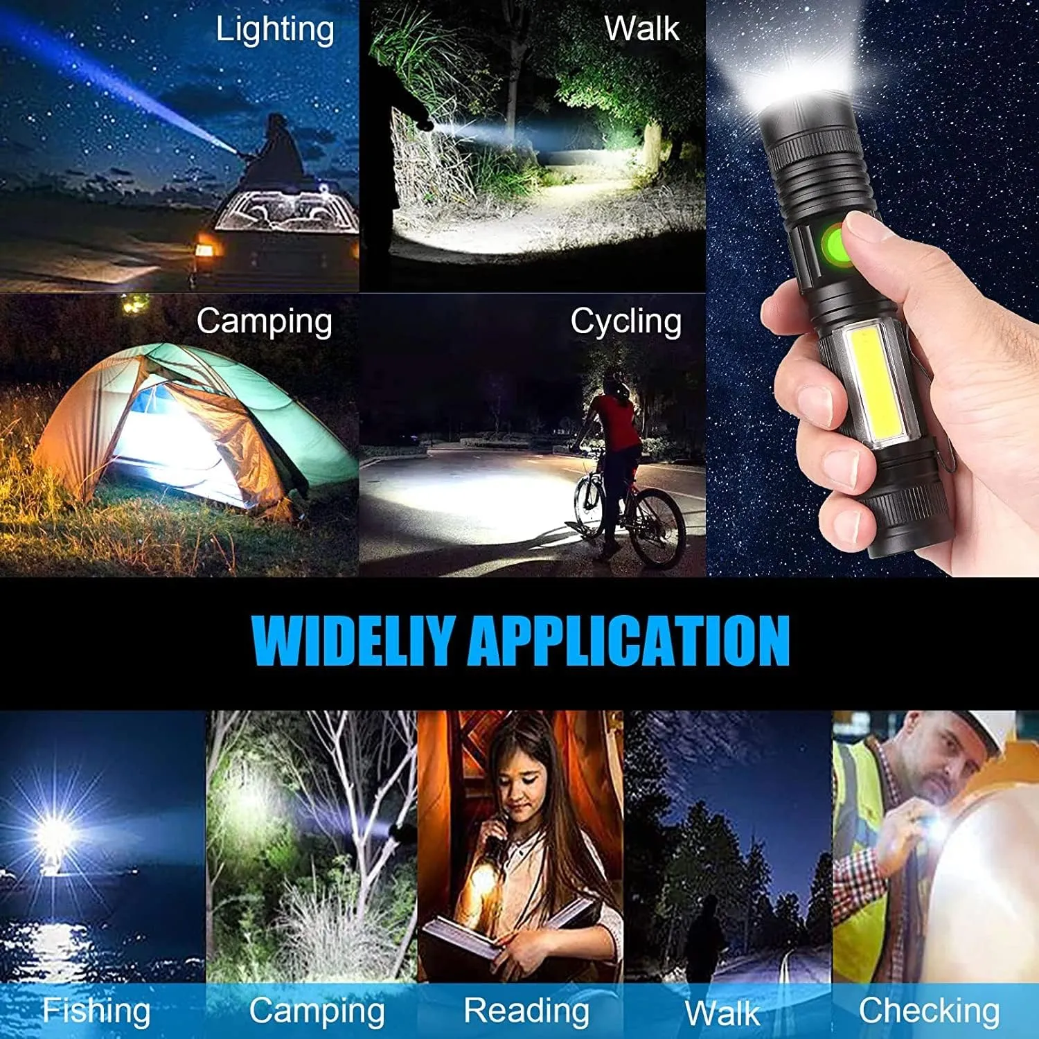 USB Rechargeable Flashlight, Magnetic LED Flashlight, Super Bright LED Tactical Flashlight with Cob Worklight,Waterproof,Zoomable Small LED Flashlight for Camping, Flashlight with Holsters