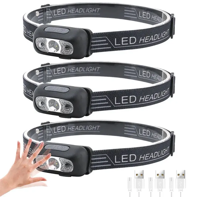 USB Rechargeable Mini Headlamp with Wave Sensor Flashlight for Camping, Hiking, Emergency Lighting
