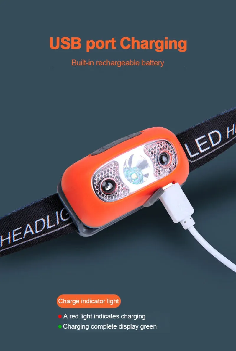 USB Rechargeable Mini Headlamp with Wave Sensor Flashlight for Camping, Hiking, Emergency Lighting