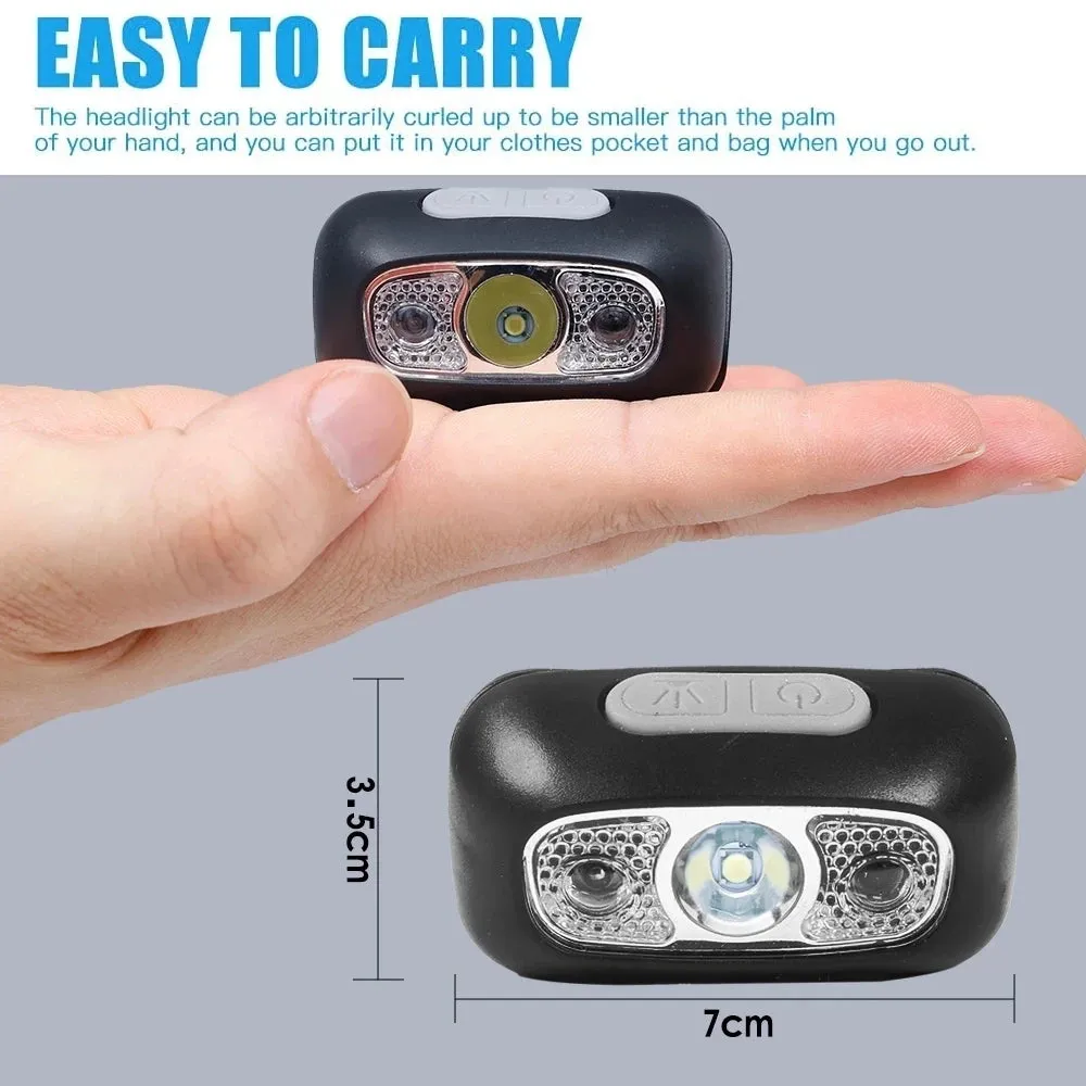 USB Rechargeable Mini Headlamp with Wave Sensor Flashlight for Camping, Hiking, Emergency Lighting