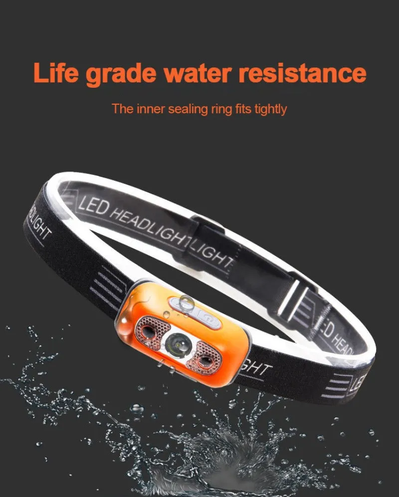 USB Rechargeable Mini Headlamp with Wave Sensor Flashlight for Camping, Hiking, Emergency Lighting