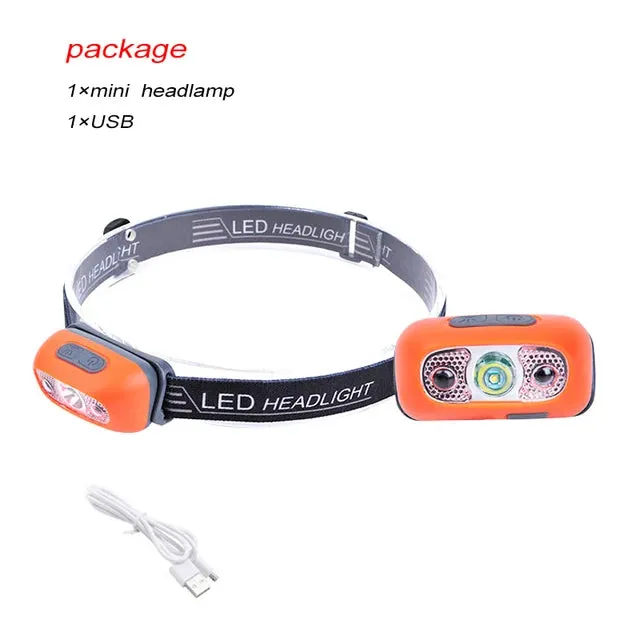 USB Rechargeable Mini Headlamp with Wave Sensor Flashlight for Camping, Hiking, Emergency Lighting