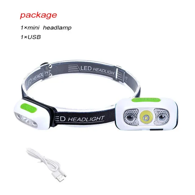 USB Rechargeable Mini Headlamp with Wave Sensor Flashlight for Camping, Hiking, Emergency Lighting