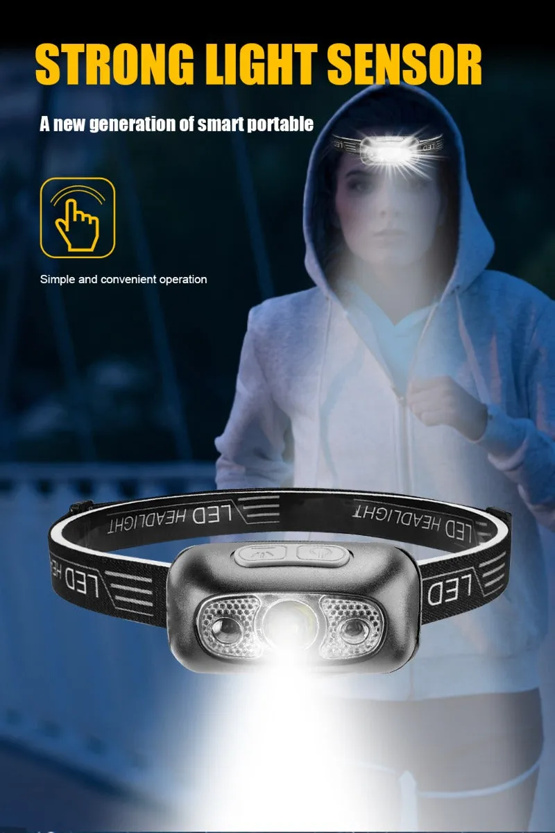 USB Rechargeable Mini Headlamp with Wave Sensor Flashlight for Camping, Hiking, Emergency Lighting
