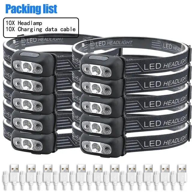 USB Rechargeable Mini Headlamp with Wave Sensor Flashlight for Camping, Hiking, Emergency Lighting