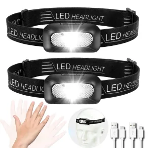USB Rechargeable Mini Headlamp with Wave Sensor Flashlight for Camping, Hiking, Emergency Lighting
