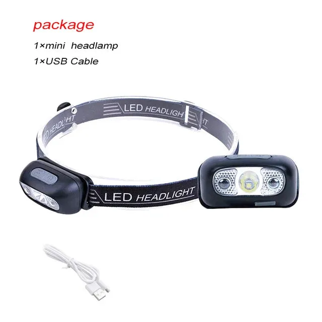 USB Rechargeable Mini Headlamp with Wave Sensor Flashlight for Camping, Hiking, Emergency Lighting