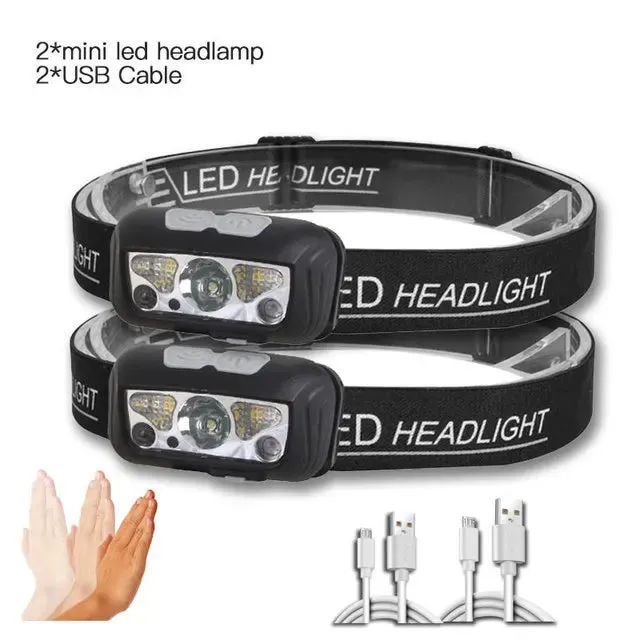 USB Rechargeable Mini Headlamp with Wave Sensor Flashlight for Camping, Hiking, Emergency Lighting