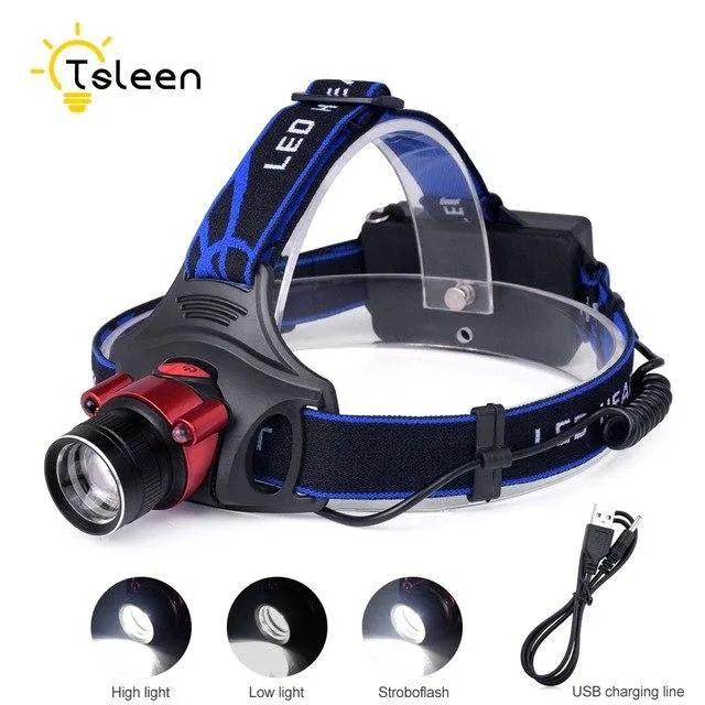 US/EU/UK Plug T6 LED Headlamp Headlight Head Lamp lighting Light Flashlight Torch Lantern Fishing 18650 Battery Car USB Charger
