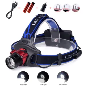 US/EU/UK Plug T6 LED Headlamp Headlight Head Lamp lighting Light Flashlight Torch Lantern Fishing 18650 Battery Car USB Charger