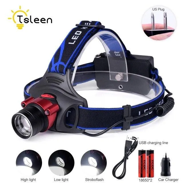 US/EU/UK Plug T6 LED Headlamp Headlight Head Lamp lighting Light Flashlight Torch Lantern Fishing 18650 Battery Car USB Charger