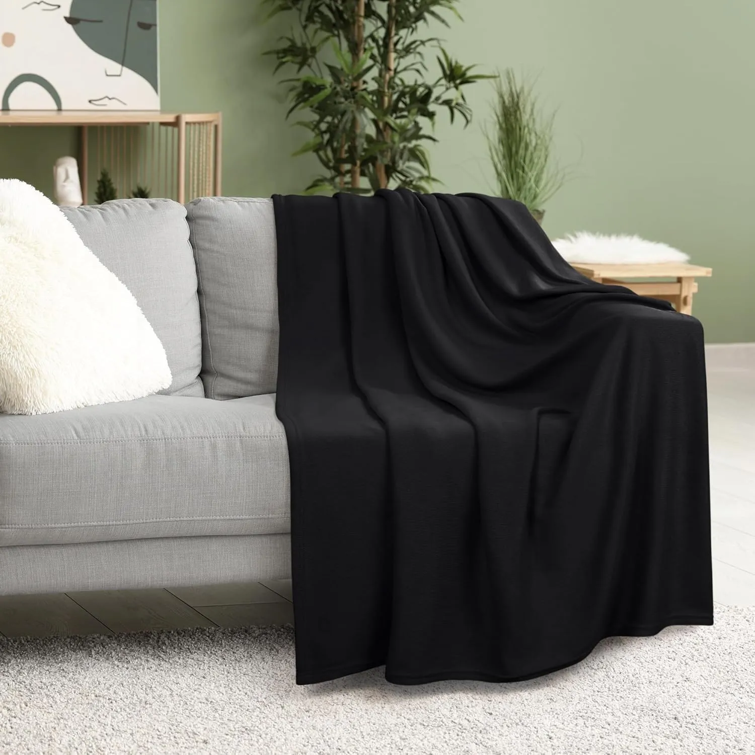 Utopia Bedding Knit Blanket Queen Size (90x90 Inches, Black) Soft Lightweight Jersey Breathable Sweatshirt Blanket for Bed,Couch & Sofa
