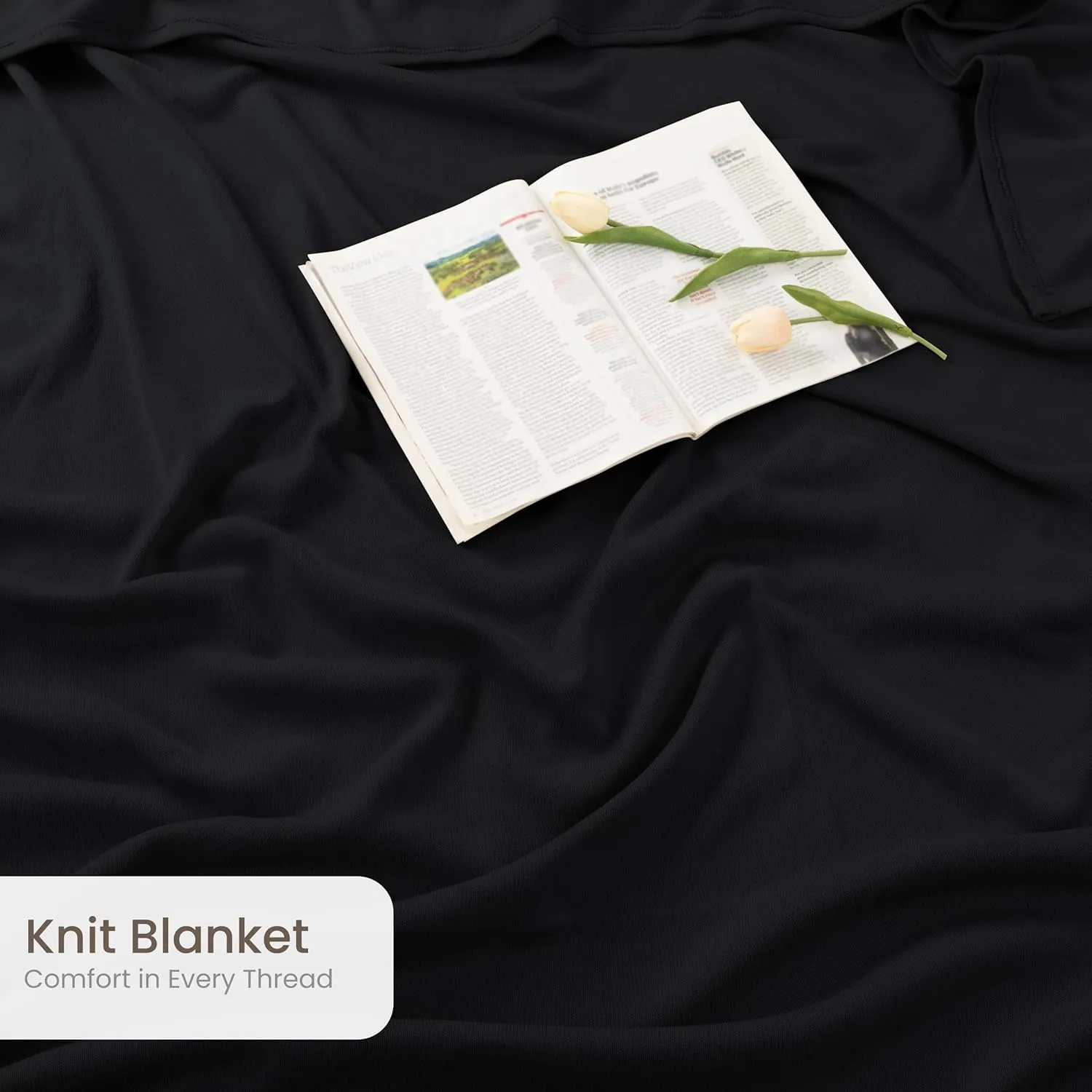 Utopia Bedding Knit Blanket Queen Size (90x90 Inches, Black) Soft Lightweight Jersey Breathable Sweatshirt Blanket for Bed,Couch & Sofa