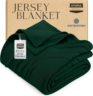 Utopia Bedding Knit Blanket Queen Size (90x90 Inches, Green) Soft Lightweight Jersey Breathable Sweatshirt Blanket for Bed,Couch & Sofa