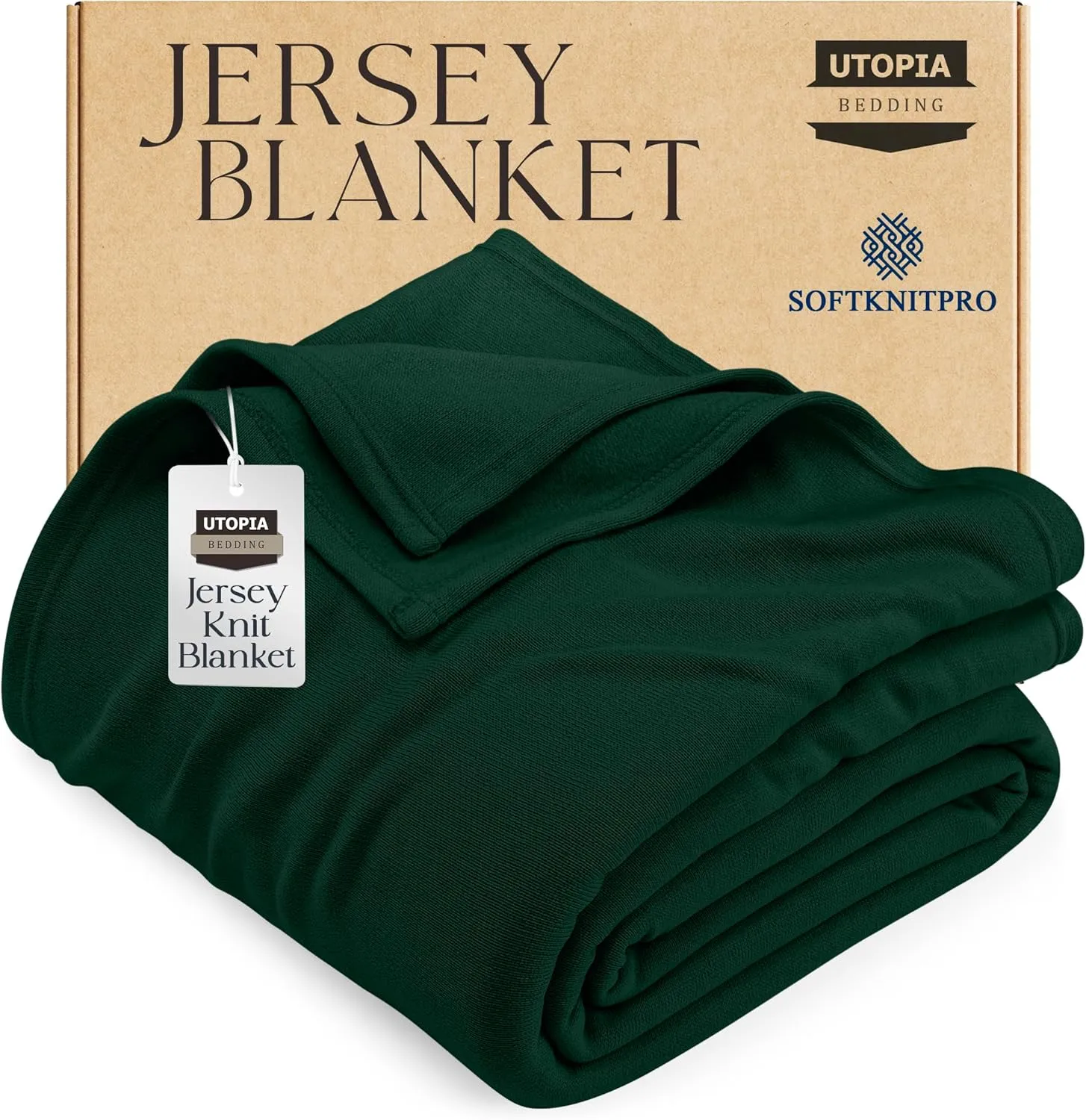 Utopia Bedding Knit Blanket Queen Size (90x90 Inches, Green) Soft Lightweight Jersey Breathable Sweatshirt Blanket for Bed,Couch & Sofa