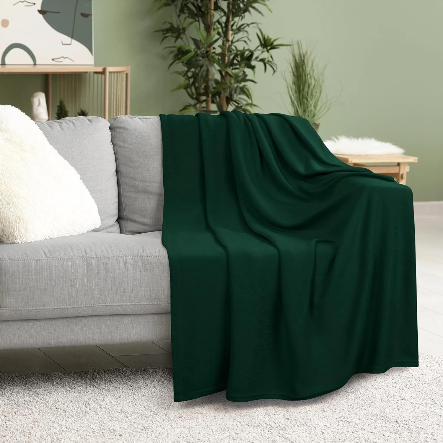 Utopia Bedding Knit Blanket Queen Size (90x90 Inches, Green) Soft Lightweight Jersey Breathable Sweatshirt Blanket for Bed,Couch & Sofa