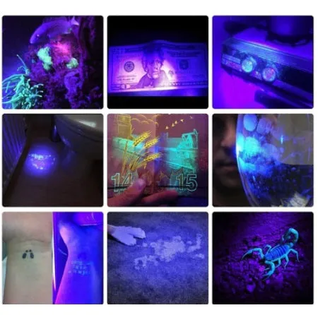 UV Flashlight LED 365nm Ultra Violet Ultraviolet Invisible Torch for Pets Stain Hunting Marker Use 18650 battery