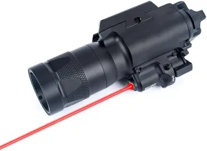 V400X Red Laser Light Flashlight Sight Combo，LED 370 Lumens Tactical Flashlight with Laser，Compact Rail Mount Tactical Flashlight Laser Beams，with Strobe Mode，for 20MM Rail Mount (BK)