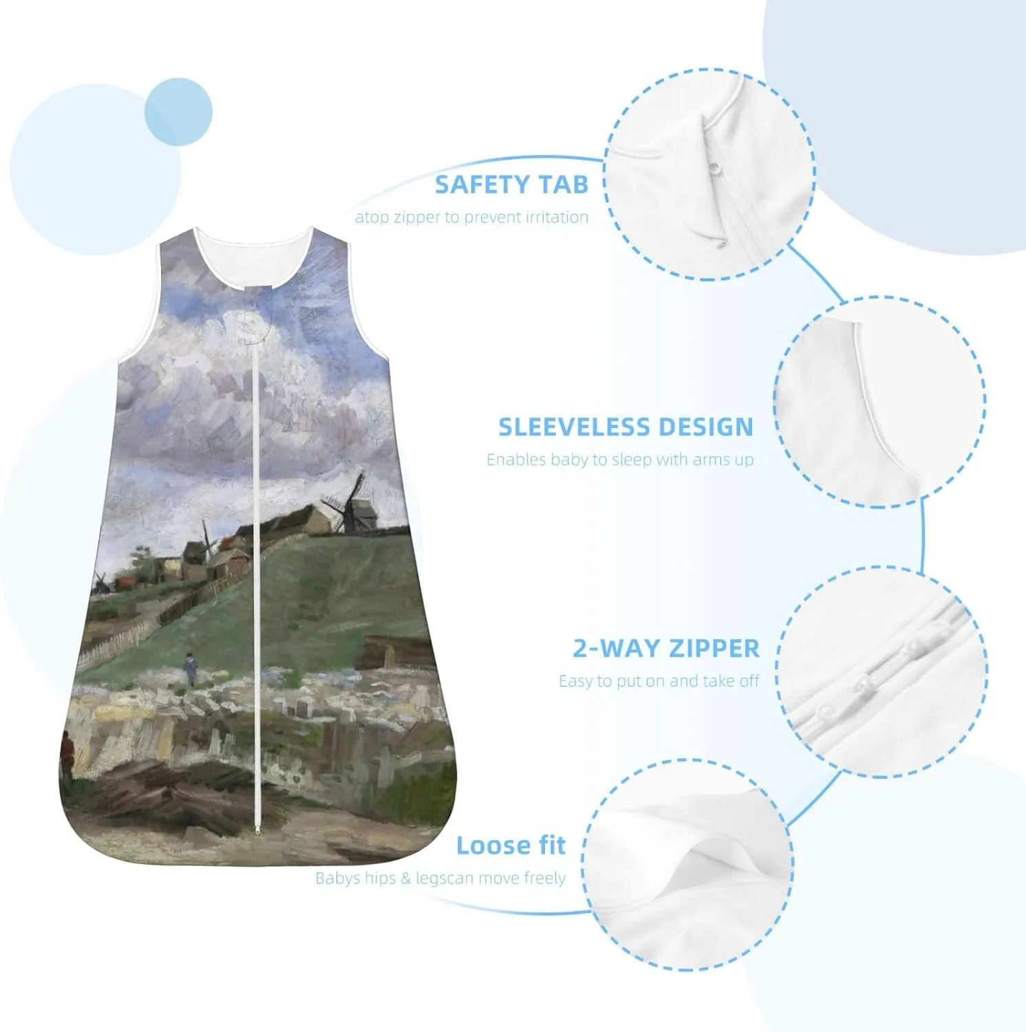 Van Gogh Hill of Montmartre with Stone Quarry Baby Sleep Sack 0-24 Months Sleeping Bag 2-Ways Zipper Wearable Blanket for Infant Toddler Small