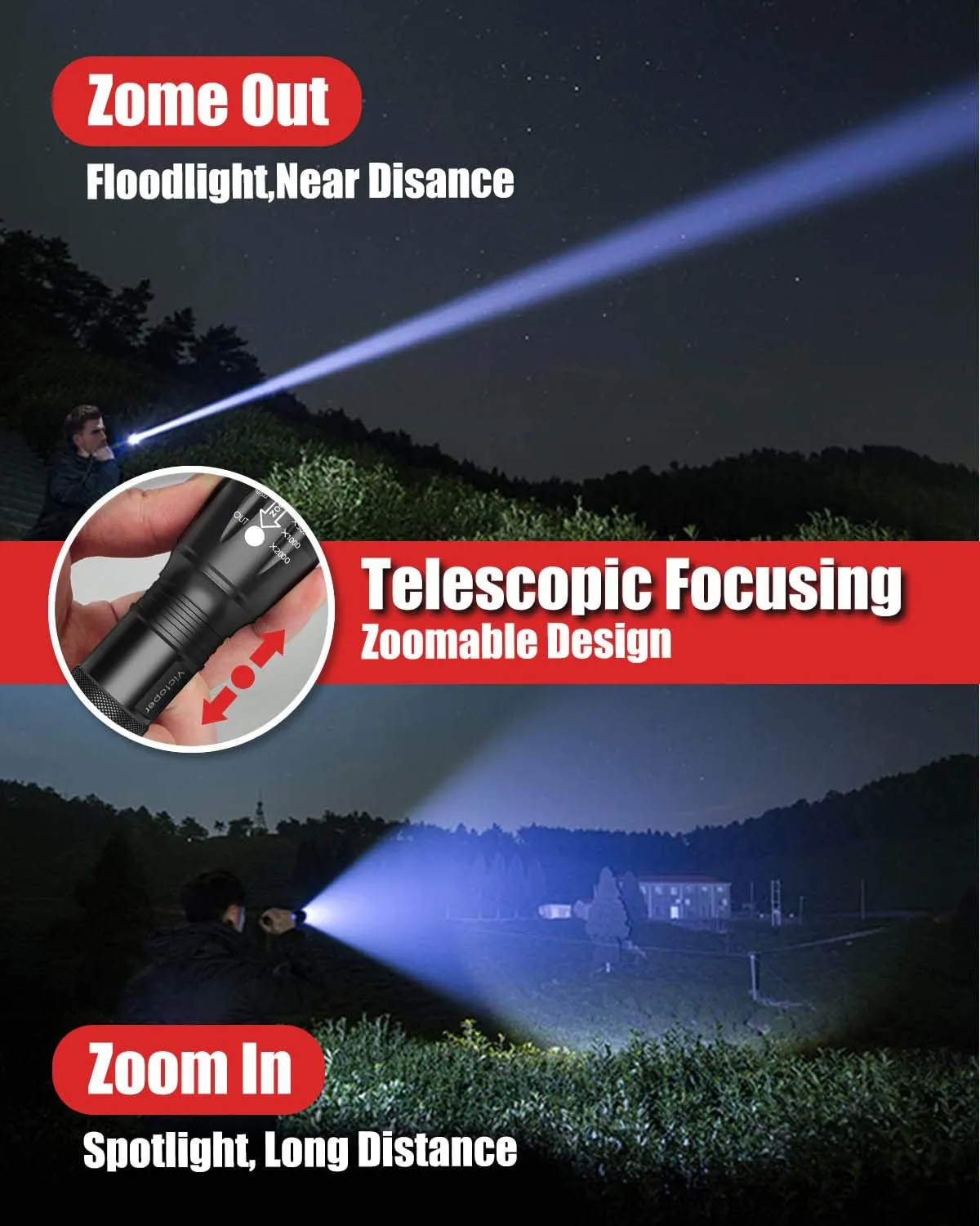 Victoper LED Flashlight 4 Pack, Bright Tactical Flashlights High Lumens with 5 Modes, Waterproof Zoomable Flash Light for Outdoor, Gifts for Christmas Stocking Camping Essentials Gear