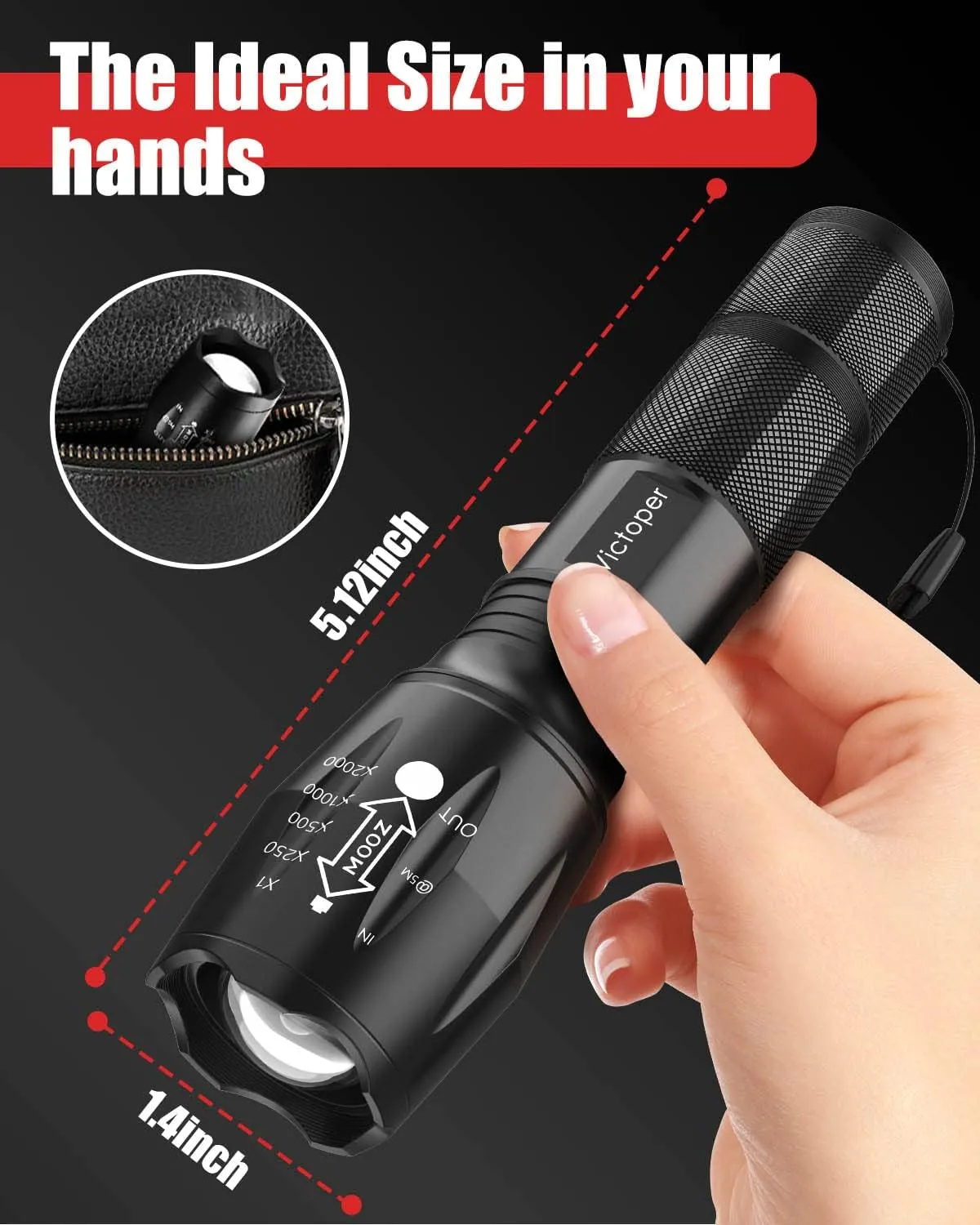 Victoper LED Flashlight 4 Pack, Bright Tactical Flashlights High Lumens with 5 Modes, Waterproof Zoomable Flash Light for Outdoor, Gifts for Christmas Stocking Camping Essentials Gear