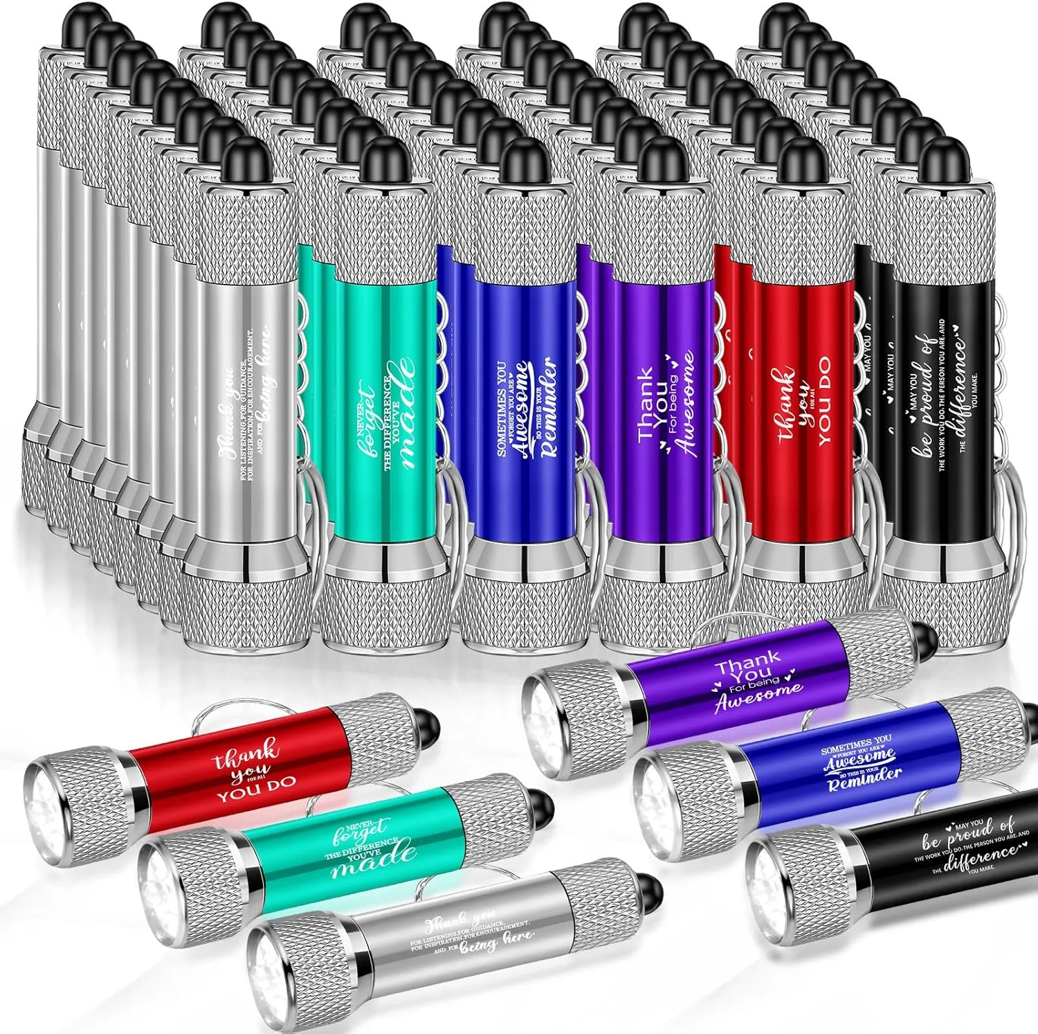 VIHOSE 48 Pcs Mini Flashlights Bulk with Keychain Bright LED Flashlights Portable 5 Bulbs Small Flashlights Keychain Bulk with Battery Employee Appreciation Gifts for Party Favors(Multi Style)