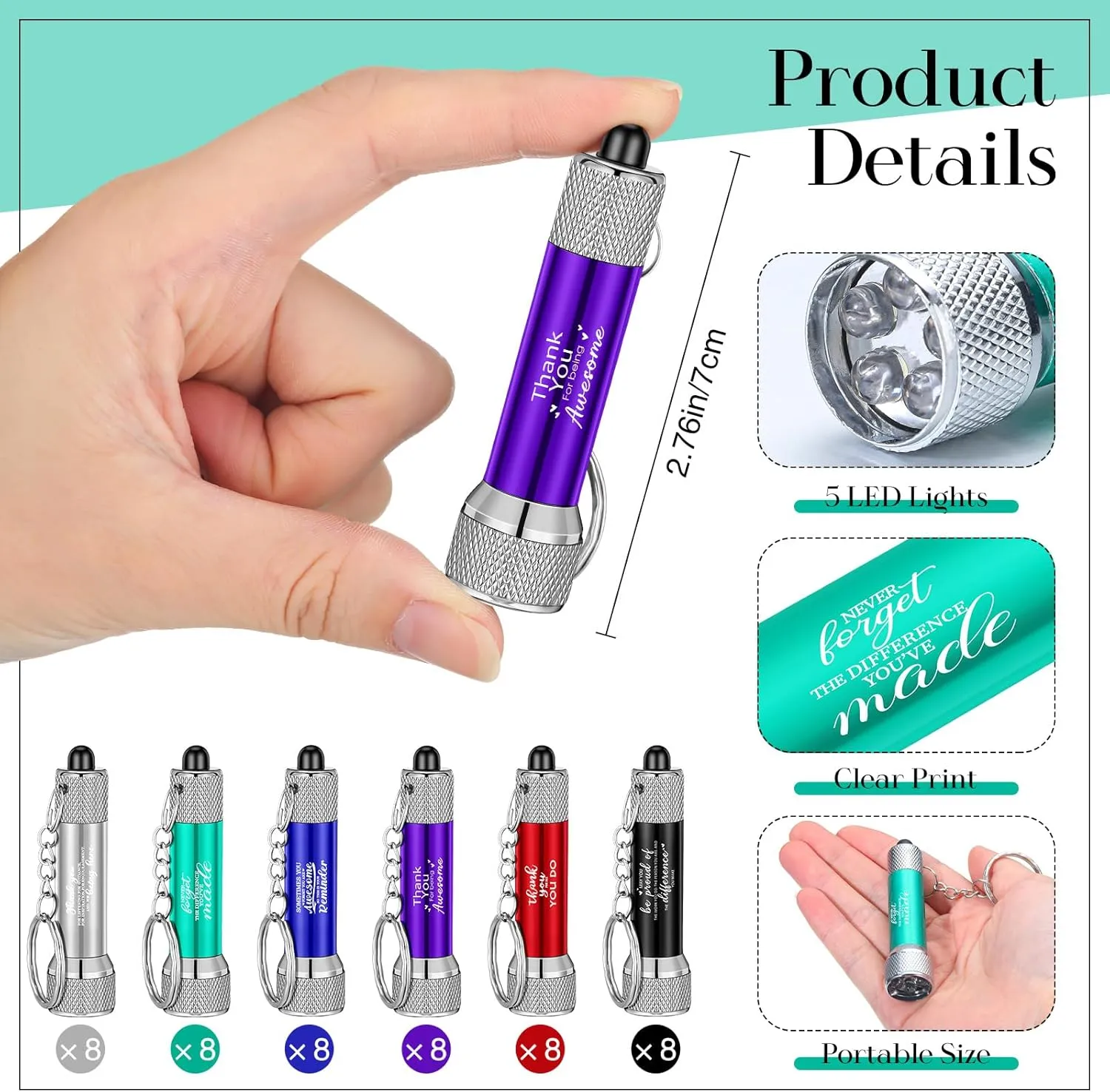 VIHOSE 48 Pcs Mini Flashlights Bulk with Keychain Bright LED Flashlights Portable 5 Bulbs Small Flashlights Keychain Bulk with Battery Employee Appreciation Gifts for Party Favors(Multi Style)