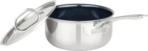 Viking 4-Ply Sauce Pan with Lid, 3 Quart Laser Clad Titanium Performance Ti Saucepan Cooking Pot, Dishwasher and Oven Safe, Induction Ready, Blue/Silver