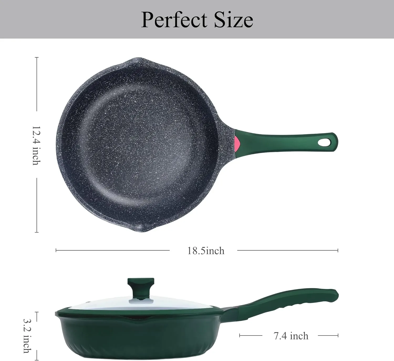 Vinchef Green Skillet Nonstick with Lids, 11In/5Qt Aluminum Deep Frying Pan with Lid and Heat Indicator, Anti Scratch and Anti Stain Deep Skillet Nonstick, Induction Compatible
