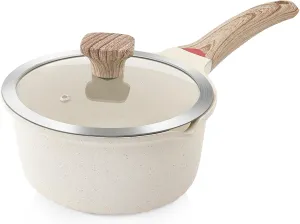 VINCHEF Nonstick Saucepan with Lid, 3QT Sauce Pan with Stay Cool Handle, Non Stick Small Cooking Pots Induction pot, Dishwasher Safe, Compatible for All Stove Top, PFAS and PFOA Free White