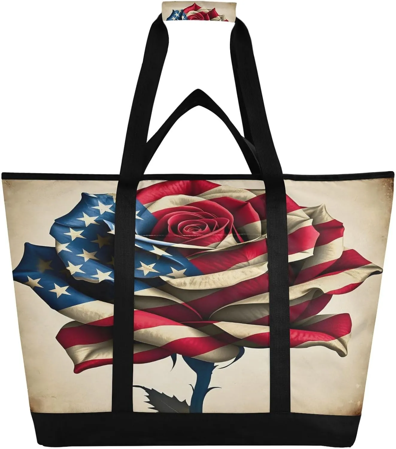 Vintage USA Rose Reusable Insulated Lunchbox Cooler Bag, Leakproof Kitchen Grocery Bag Collapsible Portable Cooler Tote Bag for Picnic, Camping, Office, Travel