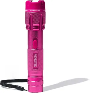 VIPERTEK VTS-T03 Aluminum Stun Gun for Self Defense Rechargeable with LED Flashlight, Pink