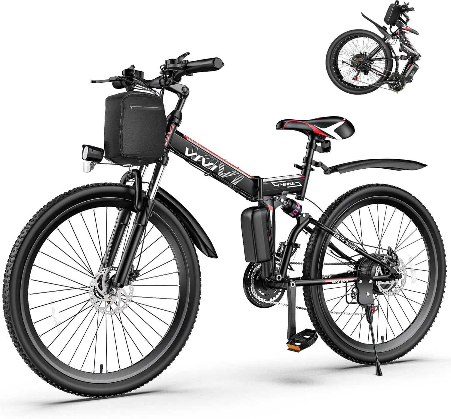 Vivi Electric Bike for Adults 750W Peak Folding Electric Mountain Bike 26'' Commuter Ebike 22MPH Adult Electric Bicycles with Removable Battery, LCD Display, Dual Shock Absorber, UL 2849 Certified