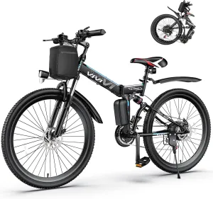 Vivi Electric Bike for Adults 750W Peak Folding Electric Mountain Bike 26'' Commuter Ebike 22MPH Adult Electric Bicycles with Removable Battery, LCD Display, Dual Shock Absorber, UL 2849 Certified
