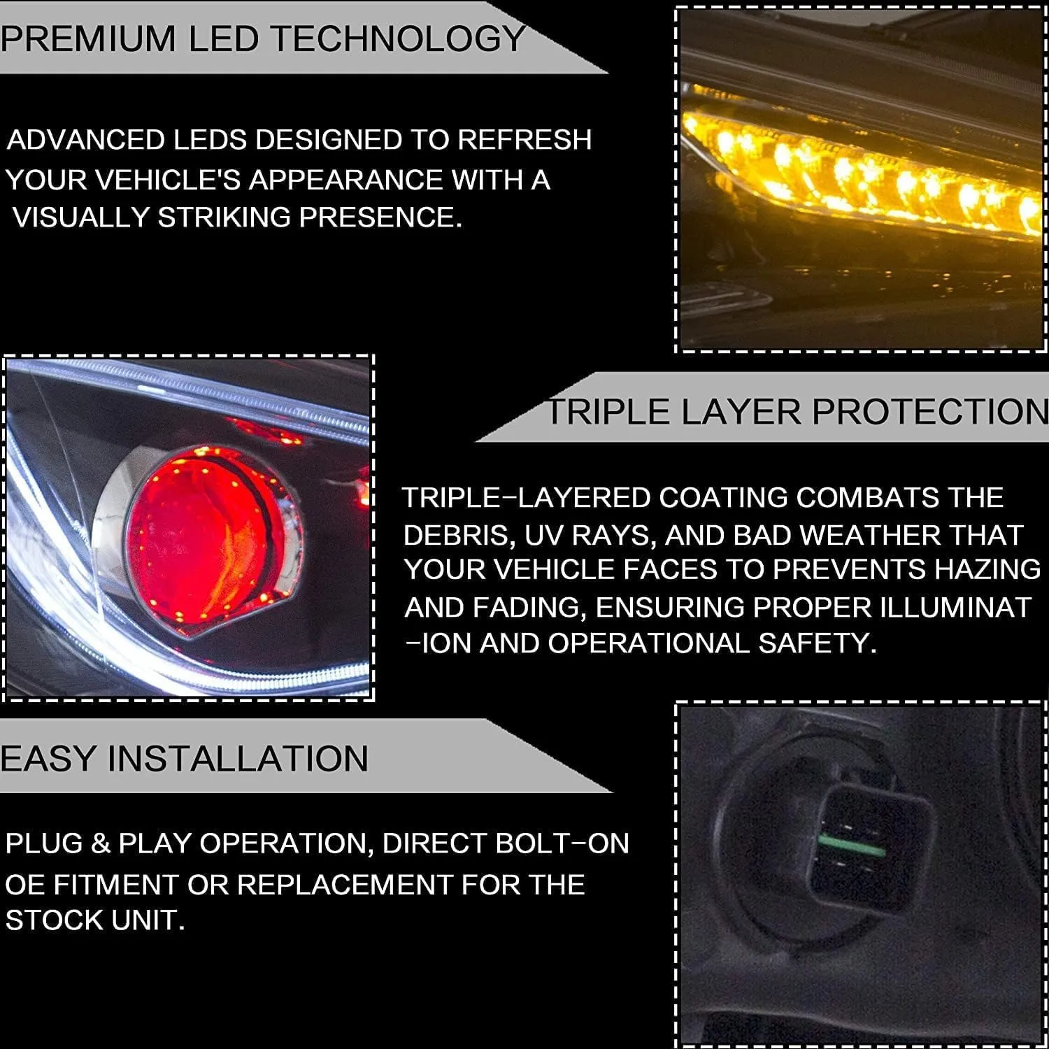 VLAND Headlights Fit for 2011-2014 Hyundai Sonata(NOT for Models without Adjusting Motor), Front light with Sequential Turn Signal, Headlamp with Demon Eyes