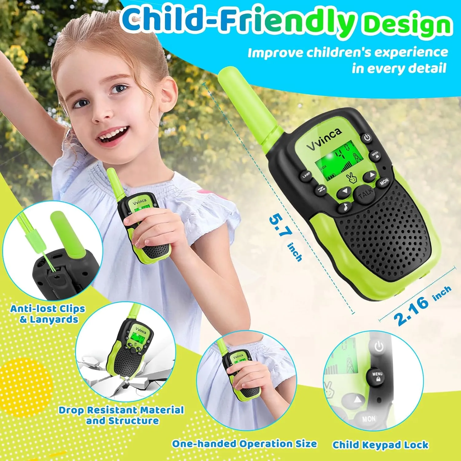 Vvinca Rechargeable Walkie Talkies for Kids 4 Pack, 5-7 Year Old Boy Toys Long Range 22 Channels 2 Way Kids Walkie Talkie with Flashlight for Camping Hiking Indoor Outdoor 3 4 5 6-12 Girl Boy Gift