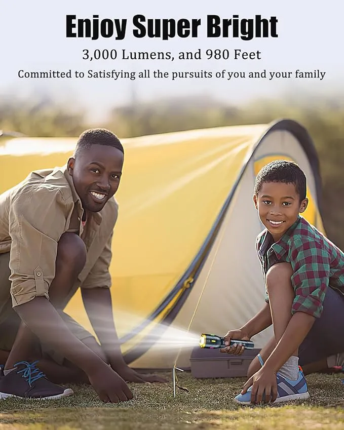 W3 - Flashlight,2 Pack Rechargeable Flashlights High Lumens with Multicolor Luminous Strip,Small LED Flashlight Powerful,Zoomable,Waterproof,Flashlights for Home,Comping,Emergencies,Gray