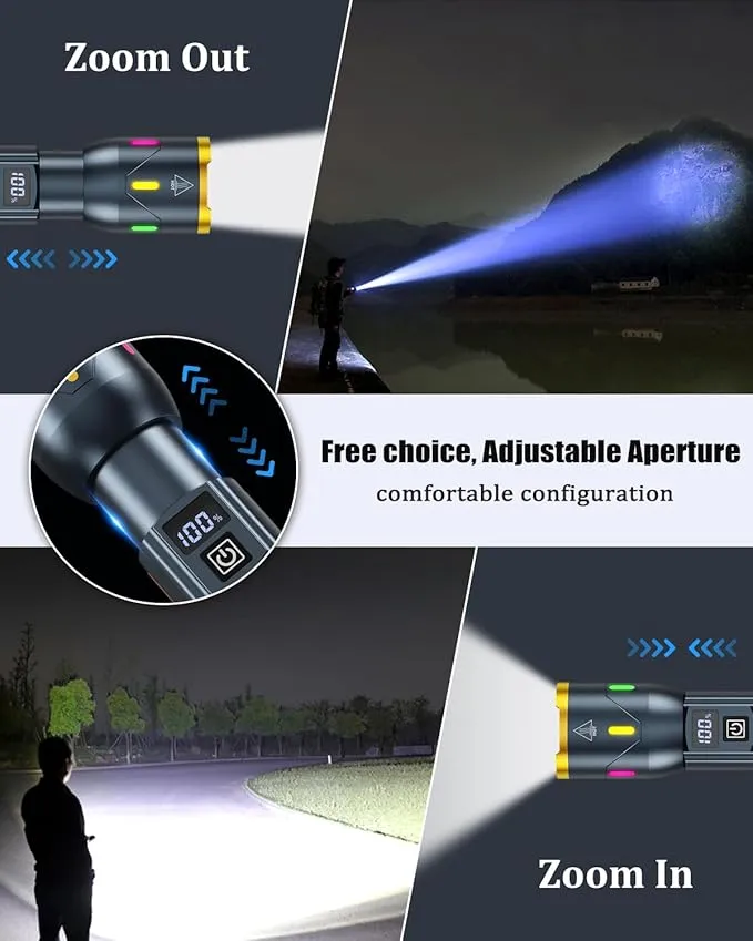 W3 - Flashlight,2 Pack Rechargeable Flashlights High Lumens with Multicolor Luminous Strip,Small LED Flashlight Powerful,Zoomable,Waterproof,Flashlights for Home,Comping,Emergencies,Gray