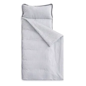 Wake In Cloud - Extra Long Nap Mat with Removable Pillow for Kids Toddler Boys Girls Daycare Preschool Kindergarten Sleeping Bag, Gray Grey Stripes Printed on White, 100% Cotton with Microfiber Fill