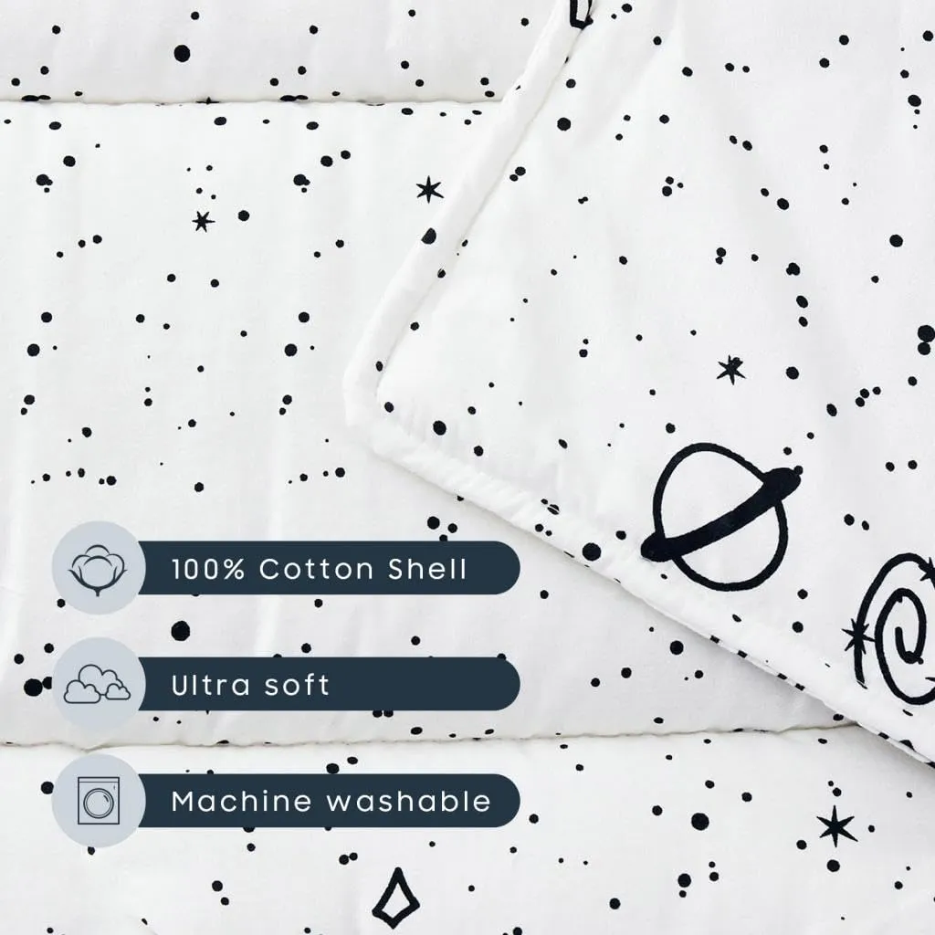 Wake In Cloud - Toddler Nap Mat with Pillow and Blanket, 100% Cotton Fabric, for Kids Boys Girls in Daycare Kindergarten Preschool, Roll Up Sleeping Bag, Black White Spaces, Standard