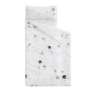Wake In Cloud - Toddler Nap Mat with Pillow and Blanket, 100% Cotton Fabric, for Kids Boys Girls in Daycare Kindergarten Preschool, Roll Up Sleeping Bag, Black White Spaces, Standard
