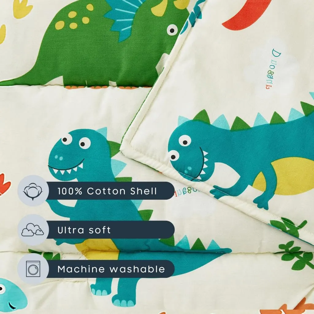 Wake In Cloud - Toddler Nap Mat with Pillow and Blanket, 100% Cotton Fabric, for Kids Boys Girls in Daycare Kindergarten Preschool, Roll Up Sleeping Bag, Dinosaur Cream, Standard